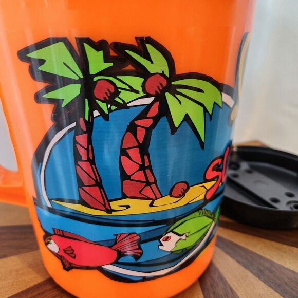 Vintage Retro Betras USA Big Mug Water Bottle Summer Fun Neon Orange Beach 52 Oz - Picture 5 of 13
